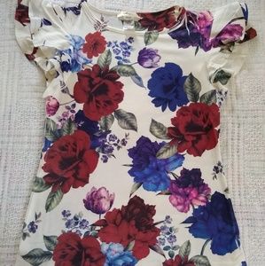 Glaze USA White Medium Floral Flutter Sleeve Shirt
